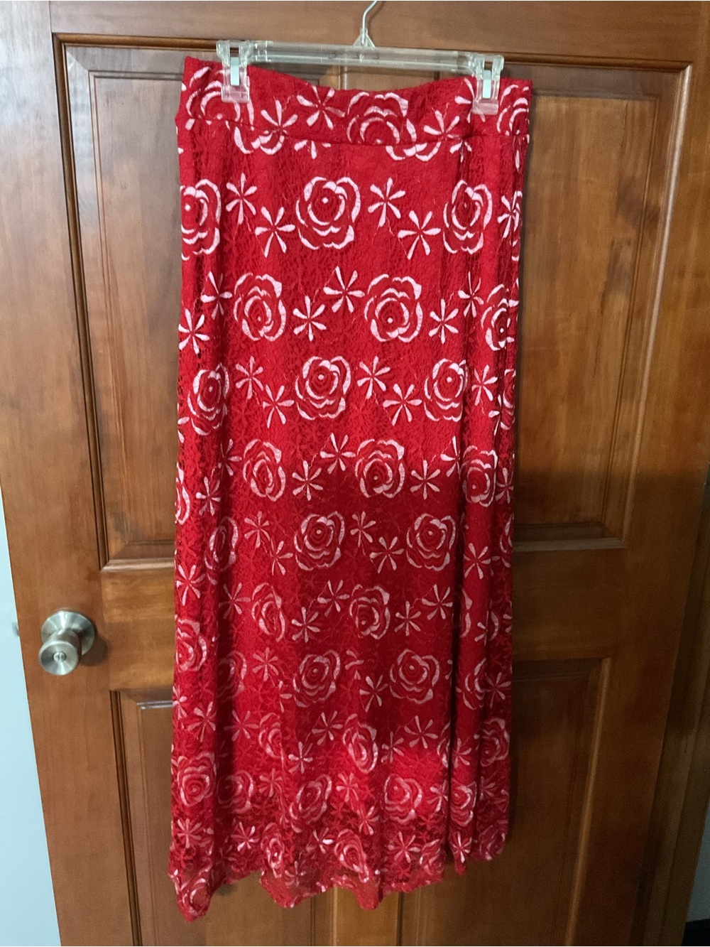 Ashley Blue Red Floral Lace Maxi Skirt